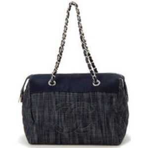 CHANEL Chain Shoulder Bag Boston Quilted Stitch Coco Mark Denim Tote Handbag